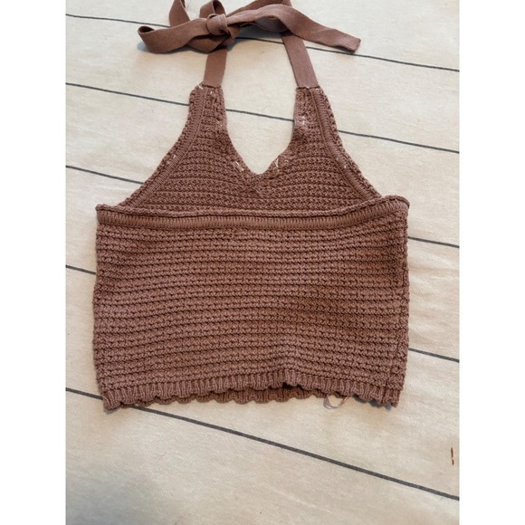 Sincerely Jules Crocheted Shell Halter Crop Top Brown XS NWOT - Picture 3 of 3